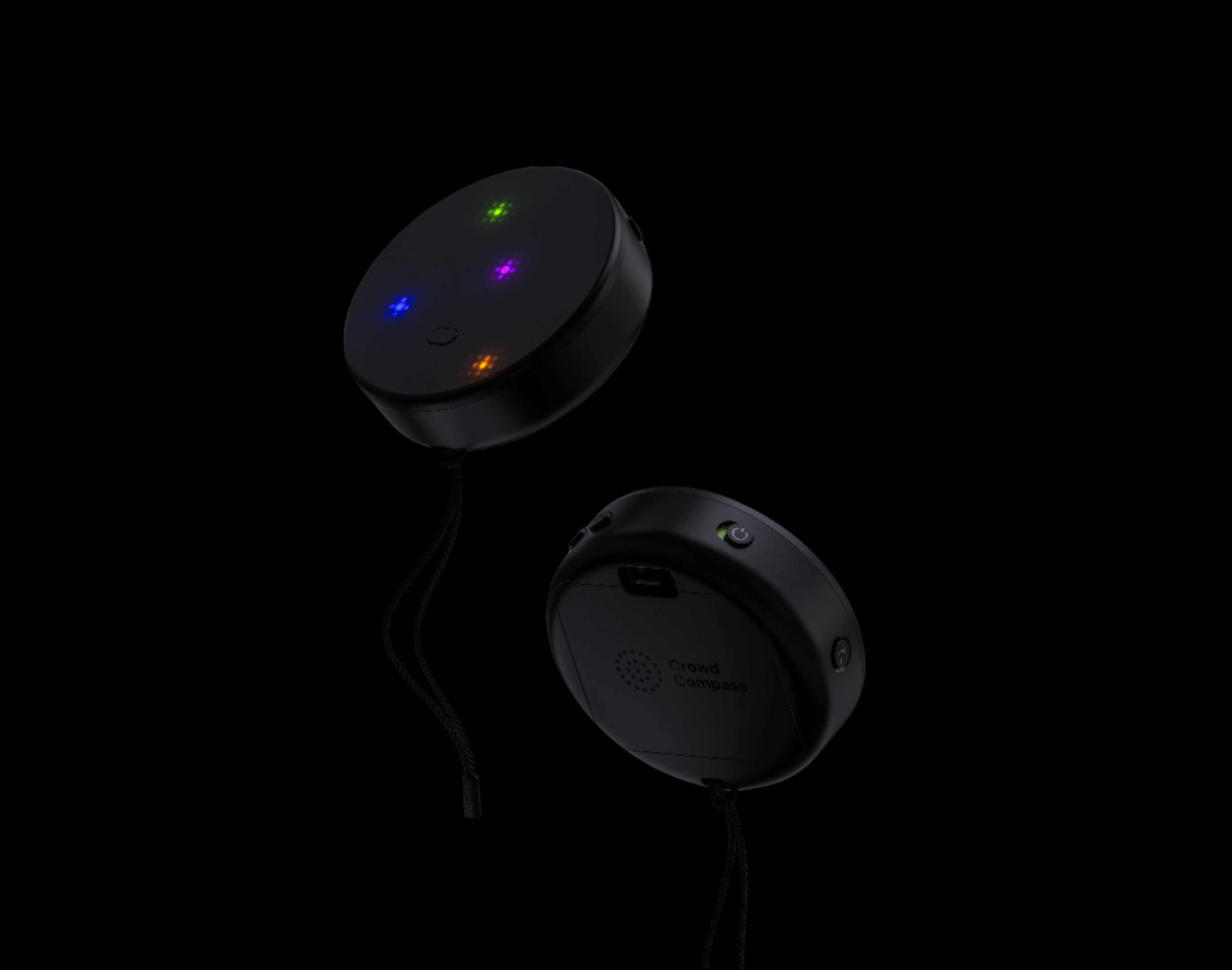 Two Crowd Compass devices illustrating the pairing and tracking feature